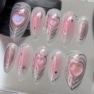 2025 haute qualité Y2K amande 3D fleurs couverture complète ongles métallique Spice Girl <span class=keywords><strong>manucure</strong></span> française presse artificielle sur <span class=keywords><strong>les</strong></span> ongles <span class=keywords><strong>pour</strong></span> la fête - Product Image 2