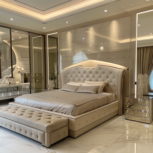 Modern Luxury King Size Bedroom <b>Bed</b> Set Wide Velvet Headboard with Reclining Wood Furniture for Villa or Room - Product Image 2