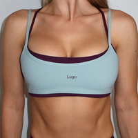 Soutien-gorge de sport pour femme OEM personnalisé, col en U, bretelles réglables, dos croisé ouvert, haute élasticité, effet push-up, double couche contrastante, pour coussinets amovibles