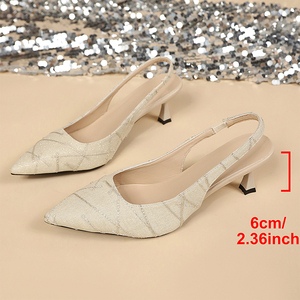 Nuovo Design Personalizzato Scarpe da Donna di Lusso Sexy con Punta Affusolata, Tacco Alto Sottile, Tomaia in Camoscio Sintetico a Righe, Tacco Quadrato Sottile K9952 - Product Image 5
