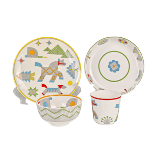Service de table en céramique quatre pièces, style européen, luxe léger, motifs animaux de dessin animé, réutilisable et durable, idéal comme cadeau d'affaires : bol, tasse à eau, assiette. - Product Image 1