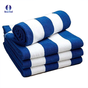 Calidad de lujo 550gsm o 630gsm 100% algodón Custom Cabana Blue and White Stripe Pool Swim and Bath Toalla de playa para hoteles - Product Image 1