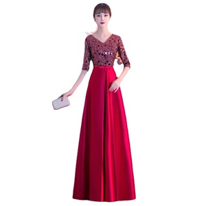 Women's Long Evening Gown V-Neck A-Line <b>Sequined</b> Ballroom Dress For Choir Hosts Gold Champagne Color - Product Image 5