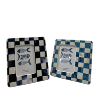 Cadres photo en céramique sur le thème de la pêche et de la plage, 4x6 pouces, écologiques, personnalisables, impression UV bleu et blanc, fond en velours noir