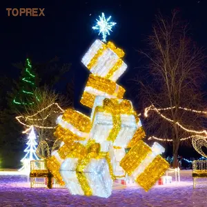 Christmas Decoration Custom Design Pyramid Stacking Gift Box 3D Motif Lights LED Xmas Gift Box Tree