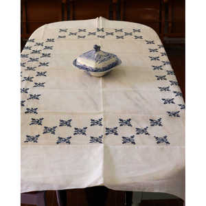 Embroidered Blue <b>Linen</b> <b>Placemat</b> with <b>Linen</b> Organza Elegant Tablecloth - Product Image 1