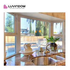 Nhà Thiết Kế Rắn Màu Đỏ Sồi Gỗ Vuông Casement Mở Grill Thiết Kế Với Low-e 100% Kính Đầy Đủ Tempered Cửa Sổ Bay - Product Image 5