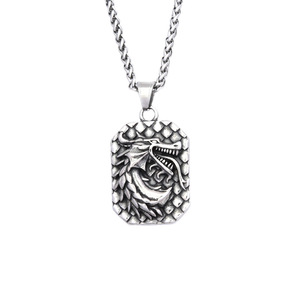 Yunnique – collier avec pendentif Dragon en acier inoxydable pour hommes, design géométrique carré, bijoux cadeau - Product Image 5