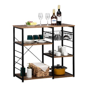 Étagère d'organisation de cuisine <span class=keywords><strong>à</strong></span> 4 niveaux Support de <span class=keywords><strong>boulanger</strong></span> pour <span class=keywords><strong>café</strong></span> et micro-ondes avec panier en fil métallique et 6 crochets latéraux - Product Image 2