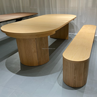 Table à manger extensible en bois massif de frêne, design européen style ferme, 115 cm de diamètre, moderne pour petit appartement, avec banc rectangulaire