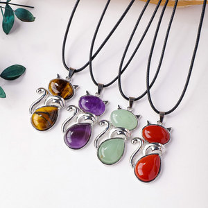 Colgante de Gato de <span class=keywords><strong>Piedra</strong></span> Semipreciosa de Cristal Natural al por Mayor, Collar de Joyería Sencilla, Artesanía de Cristal - Product Image 5
