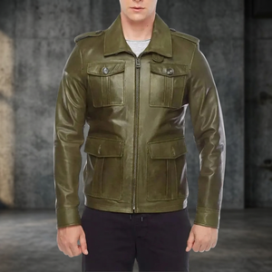 Chaqueta de Cuero Vacuno Unisex Casual con Cremallera, Teñido Liso, Resistente al Viento, Transpirable y con Logotipo Frontal, Precio al por Mayor - Product Image 4