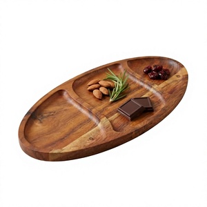 Handmade Wooden Serving <b>Tray</b> Oval Shape With Compartments For <b>Snacks</b> And Food Display Home Decoration Wood <b>Trays</b> Latest - Product Image 1