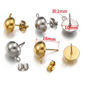 Half Ball Stud <b>Earring</b> Base | 18K PVD Gold Plated Stainless Steel Dome <b>Post</b> with Loop for DIY Drop <b>Earrings</b> Making - Product Image 3