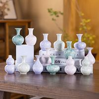 Mini vase en cristal de style chinois fait à la main, glaçure colorée rose, arrangement floral, ornement en céramique pour la décoration de table