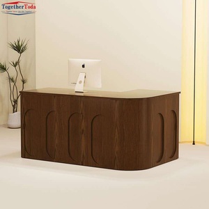 Modern <b>Reception</b> Desk with Integrated Storage Eco-Friendly Board Construction Built-In Glass Display Cabinet for Welcome Station - Product Image 2