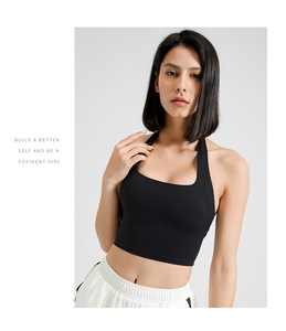 Wholesale Women Square Neck Halter Yoga Tank <b>Top</b> Ruched <b>Back</b> Quick Dry Stretch Removable Chest Pad Pilates Fitness Crop Vest - Product Image 5