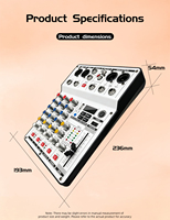 XTUGA Mixeur audio RGB 4 canaux de haute qualité avec interface USB en métal pour DJ à domicile, karaoké, enregistrement sur ordinateur avec effets DSP