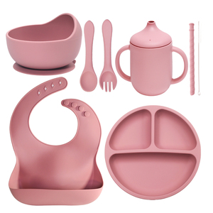 ชุดอาหารสําหรับเด็กที่เลิกดื่มขั้นต่ําขั้นต่ํา ชุดดูดผ้ากันเปื้อนและจานช้อน ชุดให้อาหารเด็กซิลิโคน - Product Image 4