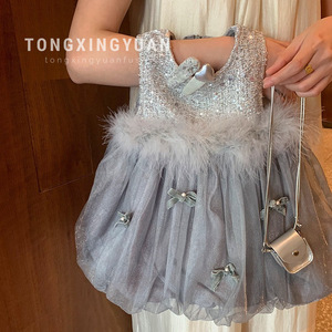 Tongxingyuan Princess Dress For Girls With Fleece Lining Sweetheart Neckline Thickening Solid Color Childrens Outfits - Product Image 1