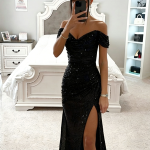 Горячая распродажа: Женское сексуальное блестящее платье для выпускного вечера с разрезом и пайетками, длиной в пол - Product Image 4