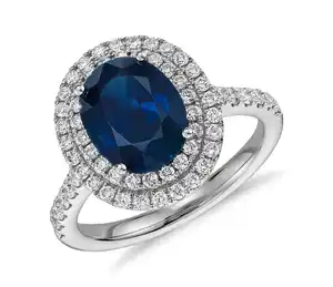 Elegant Original Jewelry 925 Sterling Silver Created Blue Sapphire Oval Women Ring Anniversary