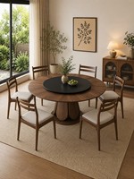 Ensemble de table et chaises rondes de style moderne minimaliste en bois massif avec plateau rotatif, haut de gamme, adapté à la maison et aux hôtels