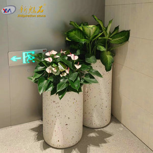 New Stone Building Materials Cylindrical Flower Pots Light Gray GRC <b>Planters</b> For Villa Courtyard Decoration - Product Image 4