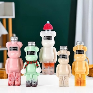 Atraente Urso Forma Moda Design PET <span class=keywords><strong>Plastic</strong></span> Suco Garrafa De Água 300ML 400ML 500ML Bebidas Leite Chá Garrafa com Cap - Product Image 1