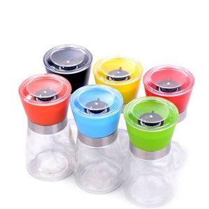 Salière à épices en verre Offre Spéciale avec moulins grossiers réglables en couleur Bouteille en verre transparent transparent avec broyeur en plastique de couleur - Product Image 1