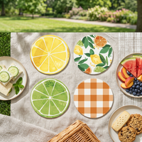 Sous-verres en céramique imprimés de fruits à l'aquarelle, sous-verres ronds absorbants avec motif à carreaux citron et lime pour la protection de la table