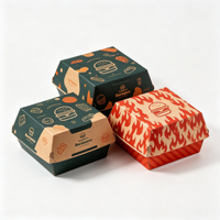Emballage alimentaire jetable en gros pour restauration rapide : Boîte à hamburger en papier avec enveloppe intérieure et sac à hamburger anti-graisse