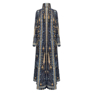 Miyake Abaya 2025 femmes Robe musulmane Vintage grande taille imprimé longue Robe Pour <span class=keywords><strong>Femme</strong></span> modeste décontracté Cardigan veste pour grandes dames - Product Image 1