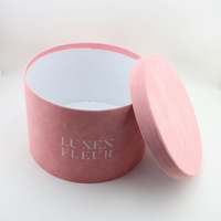 Boîte à chapeau ronde en velours de luxe, boîte cadeau cylindrique rose avec couvercle, taille personnalisée, logo, emballage floral pour anniversaire, mariage, Noël