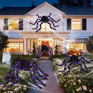 DAMAI Halloween Glow Plush Spider Toy Outdoor Decorations Hanging Web Spider Purple Glowing Spooky - Product Image 2