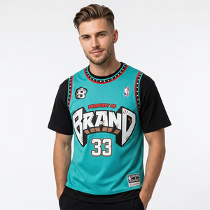 Brand Sport <b>Men's</b> Regular Fit Teal Basketball Jersey Short Sleeve Printed Street Style <b>Turtleneck</b> 33 100% Cotton Anti-Wrinkle - Product Image 6