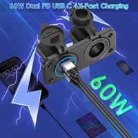 Prise USB 12V double USB-C PD et QC3.0, chargeur de voiture avec interrupteur marche/arrêt, étanche, 300W, pour voiture, bateau, camping-car, fourgonnette