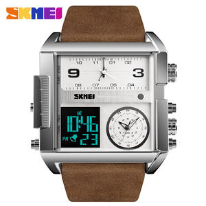 <span class=keywords><strong>SKMEI</strong></span> <span class=keywords><strong>1391</strong></span> Montre à cadran carré en acier inoxydable pour homme avec bracelet en cuir résistant à l'eau avec chronographe d'alarme et aiguilles lumineuses - Product Image 2