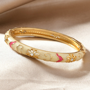 Enamel Open <strong>Bangle</strong> <strong>Bracelet</strong> for Women Palace Style Chinese Jingtailan Inspired Fashion Jewelry with Cloud Brocade Design - Product Image 3