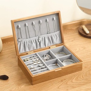 Wooden Jewelry <b>Storage</b> Box Solid Wood Rectangle Multi Functional Necklace Earring Organizer <b>Dressing</b> <b>Table</b> Use - Product Image 3
