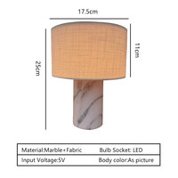Lampe de table moderne en marbre avec abat-jour en tissu, design simple, alimentée par batterie, lampe de chevet pour salon et chambre à coucher