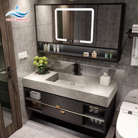 Écran LED mural extérieur moderne, miroir, meuble de salle de bain, cadre en bois, lavabo en céramique, résistant à l'eau