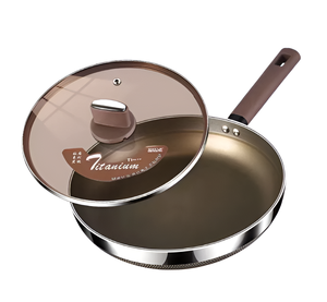 ชุดเครื่องครัวสแตนเลสเคลือบไทเทเนียม 7 ชั้น หนาพิเศษ ราคาโรงงาน กระทะขอบตรง พร้อมฝาแก้ว - Product Image 1