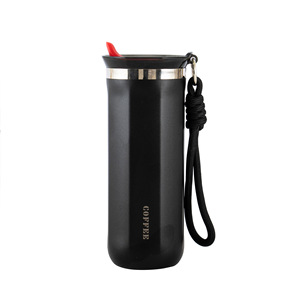 Gobelet isotherme en acier inoxydable Cofpee 304, tasse de voyage noire portable avec sangle, style nordique, bouteille d'eau - Product Image 1