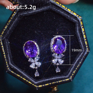 Orecchini pendenti corti in stile pietra viola per donna, gioielli eleganti e alla moda - Product Image 5