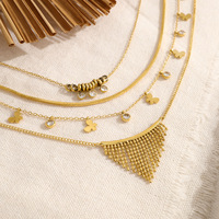 Collier superposé en acier inoxydable plaqué or 18 carats avec pendentif papillon en zircon cubique et chaîne chevrons pour femme, vente en gros OEM