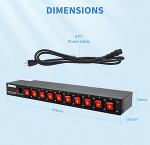 Barre d'alimentation horizontale 1U pour montage en rack, protection contre les surtensions 100V-240V/15A 1800 <span class=keywords><strong>Joules</strong></span>, 10 interrupteurs LED indépendants, PDU pour l'industrie - Product Image 3