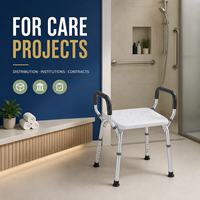 Chaise de douche réglable avec accoudoirs rembourrés en EVA en option, siège de bain en aluminium pour personnes âgées et handicapées
