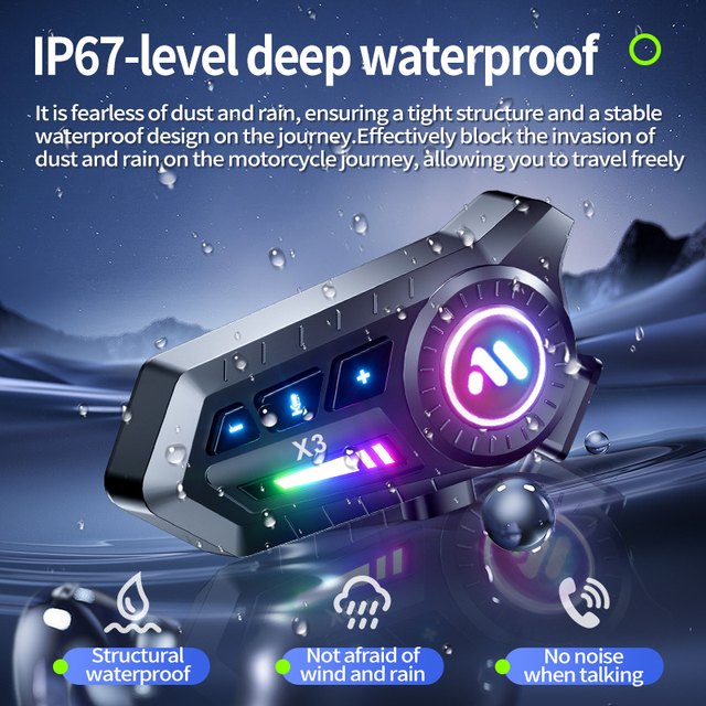 X3 Motorcycle Helmet for Headset Deep Bass Waterproof Dustproof Noise-Canceling Wireless Intercom Two Riders Sports Style