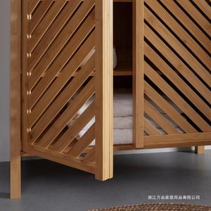 Bamboo Storage Cabinet 75x85x35 Cm With <b>Door</b> For Living Room And Bathroom - Product Image 5